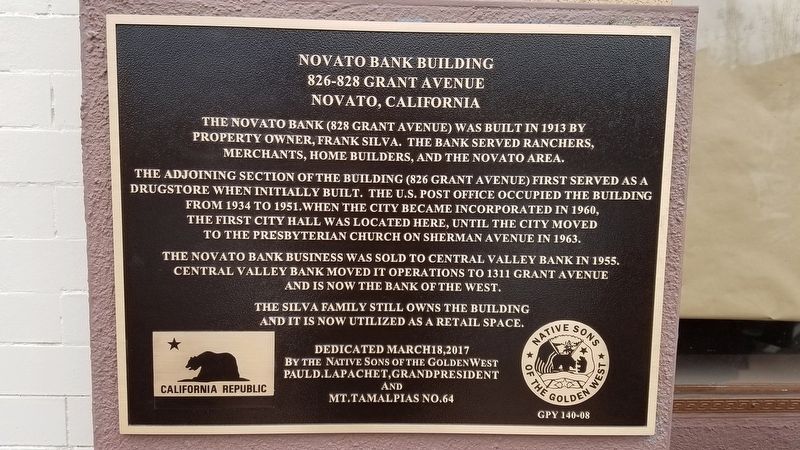 Novato Bank Building Marker. Click for full size. Novato Bank Building Marker image. Click for full size.