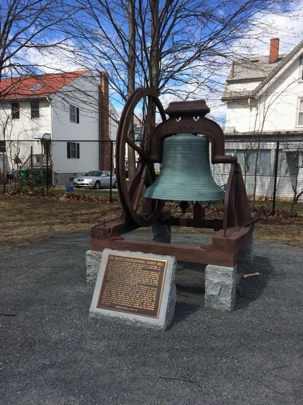Mystic Congregational Church Bell Marker and bell image. Click for full size.