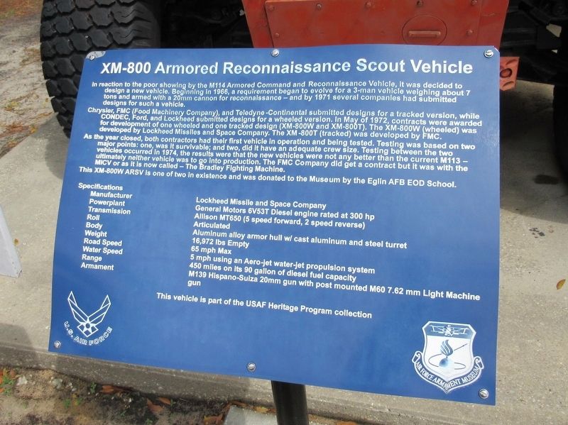 XM-800 Armored Reconnaisance Scout Vehicle Marker image. Click for full size.