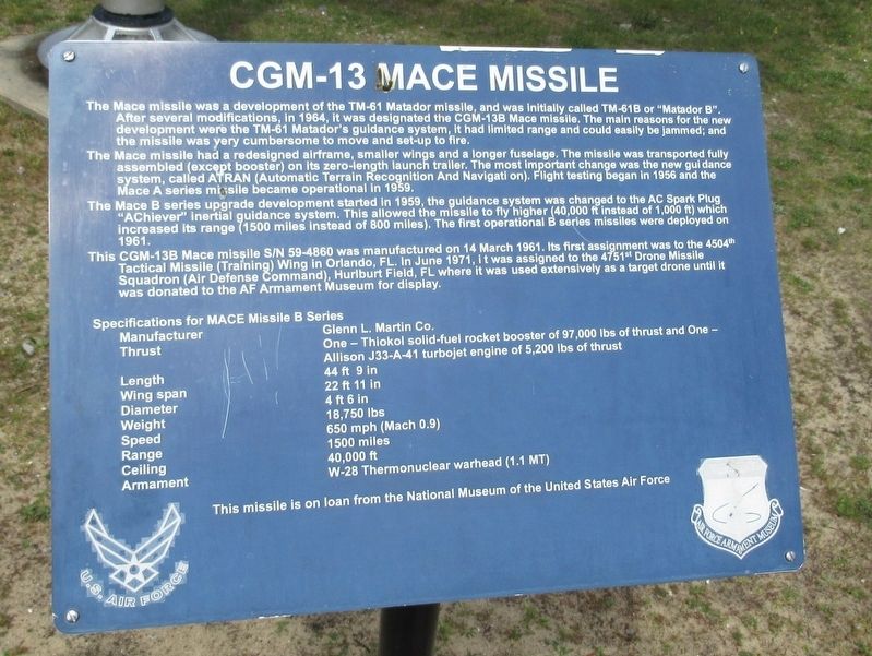 CGM-13 Mace Missile Marker image. Click for full size.