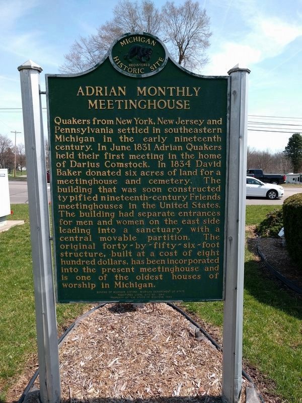 Adrian Monthly Meetinghouse / Raisin Valley Friends Church Marker image. Click for full size.