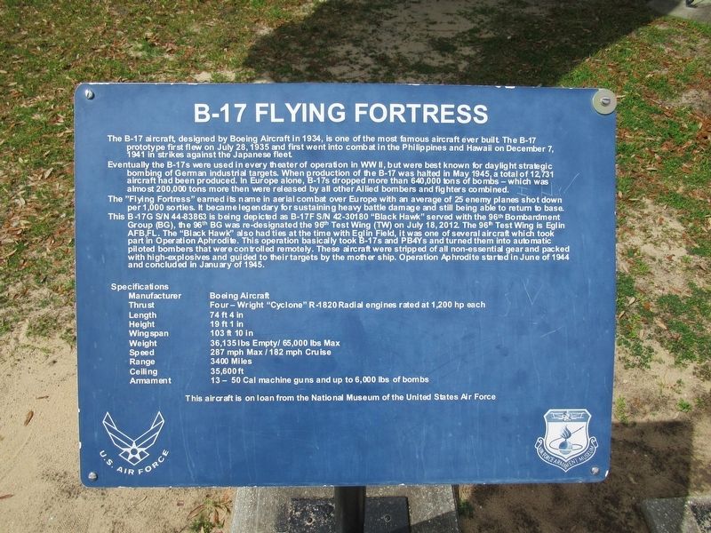 B-17 Flying Fortress Marker. Click for full size. B-17 Flying Fortress Marker image. Click for full size.