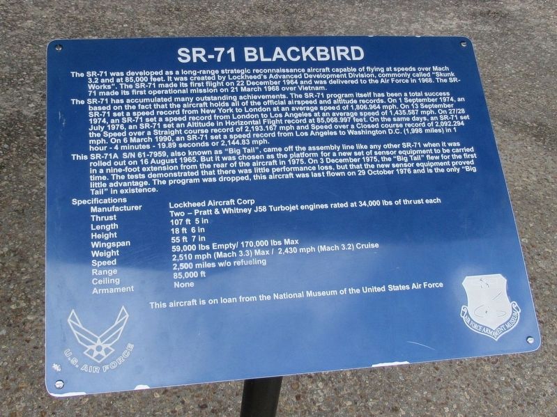 SR-71 Blackbird Marker. Click for full size. SR-71 Blackbird Marker image. Click for full size.
