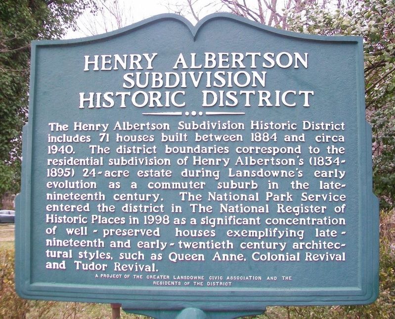 Henry Albertson Subdivision Historic District Marker image. Click for full size.