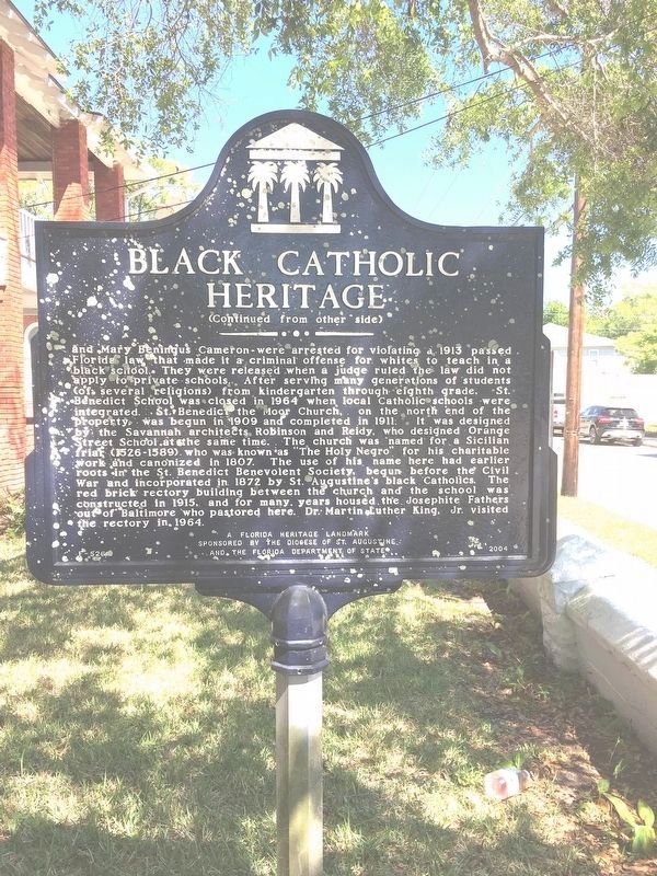 Black Catholic Heritage Marker reverse image. Click for full size.
