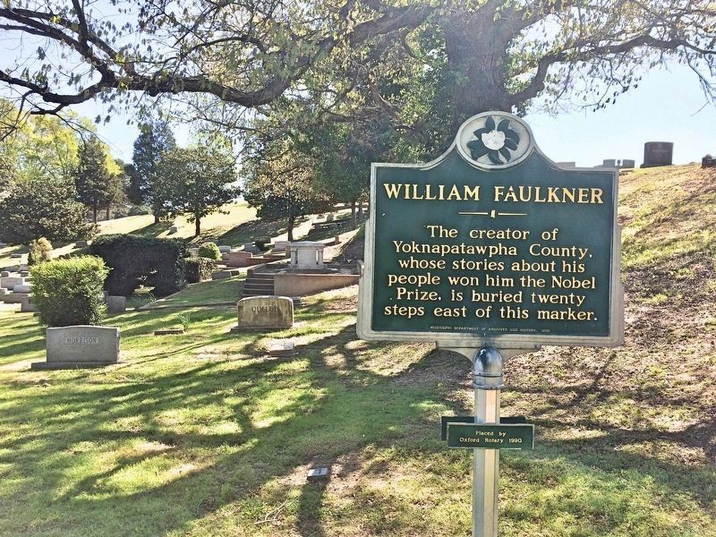 Portion of Oxford Cemetery & William Faulkner grave (center/white) & marker.. Click for full size. Portion of Oxford Cemetery & William Faulkner grave (center/white) & marker. image. Click for full size.