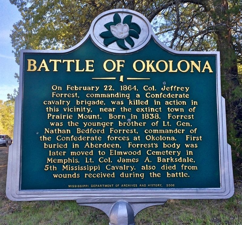 Battle of Okolona Marker image. Click for full size.
