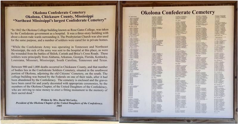 Confederate Cemetery posters, located in the cemetery, including listings of burials. image. Click for full size.
