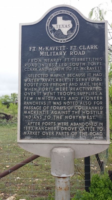Ft. McKavett – Ft. Clark Military Road Marker. Click for full size. Ft. McKavett – Ft. Clark Military Road Marker image. Click for full size.