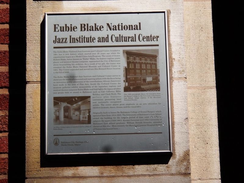 Eubie Blake National Jazz Institute and Cultural Center Marker-Left of front door image. Click for full size.