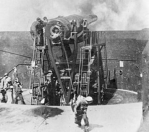 Firing a 12-inch Disappearing Gun image. Click for full size.