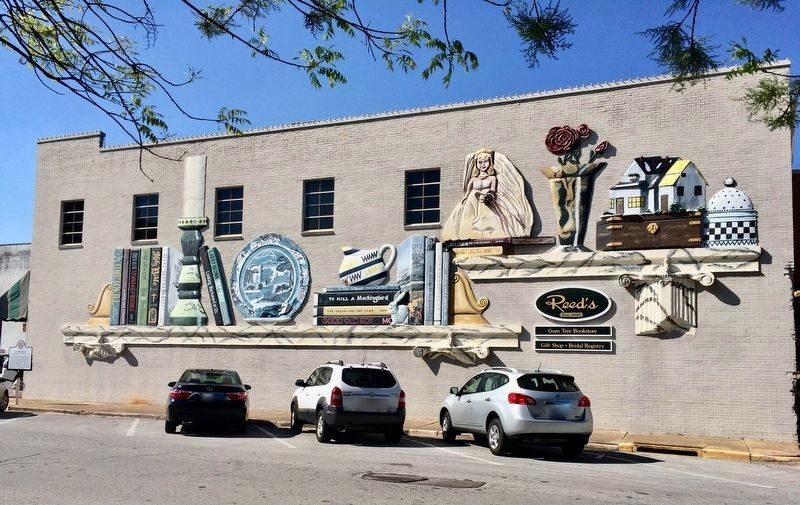 Marker is on extreme left corner. Beautiful "bookshelf" wall coverings on Troy Street side. image. Click for full size.