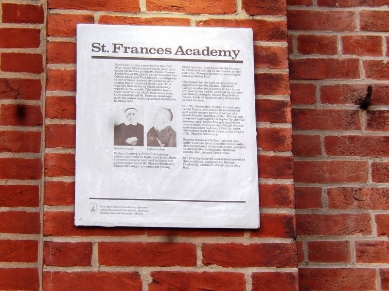St. Frances Academy Marker image. Click for full size.