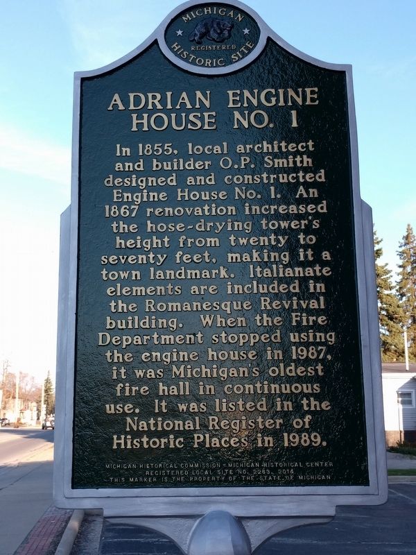 Adrian Fire Department / Adrian Engine House No. 1 Marker image. Click for full size.