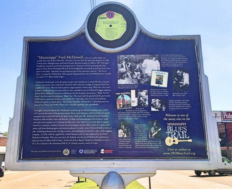 Mississippi Fred McDowell Marker (rear) image. Click for full size.