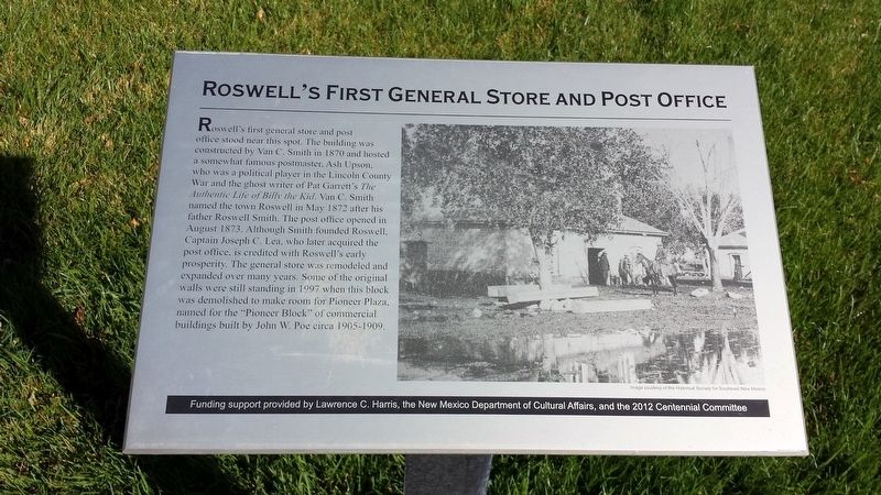 Roswell’s First General Store and Post Office Marker image. Click for full size.