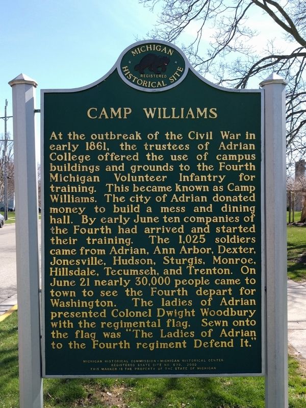 Camp Williams / Fourth Michigan Volunteer Infantry Marker image. Click for full size.