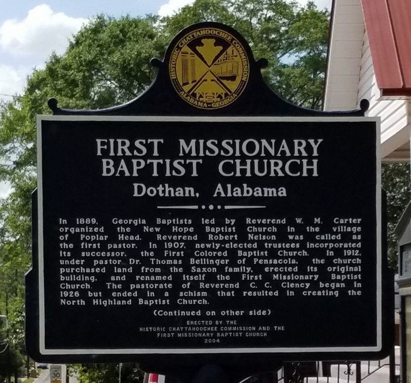 First Missionary Baptist Church Marker, front image. Click for full size.