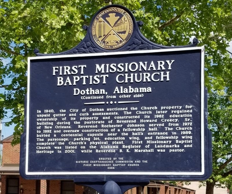 First Missionary Baptist Church Marker, reverse image. Click for full size.