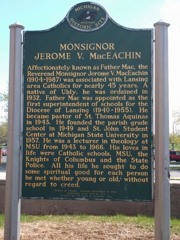 Monsignor Jerome V. MacEachin / St. Thomas Aquinas Roman Catholic Parish Marker image. Click for full size.