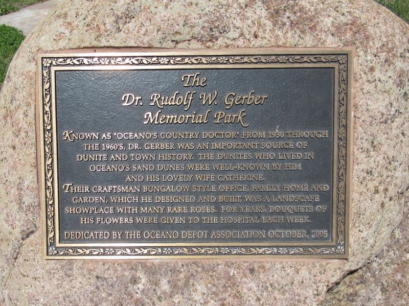 Dr. Rudolf W. Gerber Memorial Park Marker. Click for full size. Dr. Rudolf W. Gerber Memorial Park Marker image. Click for full size.