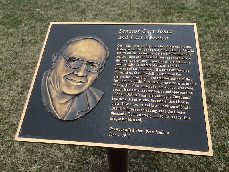 Senator Curt Jones and Fort Sisseton Marker. Click for full size. Senator Curt Jones and Fort Sisseton Marker image. Click for full size.