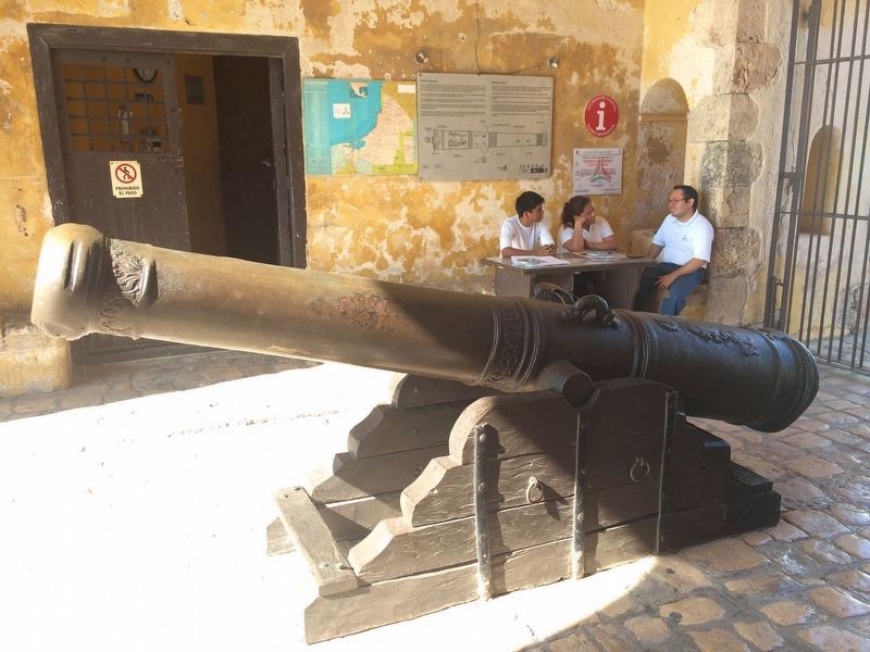 The bronze cannon, dated from 1732, mentioned in the marker text.. Click for full size. The bronze cannon, dated from 1732, mentioned in the marker text. image. Click for full size.