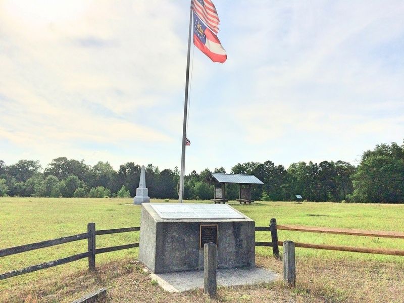 Battle of Griswoldville Marker with newly erected obelisk in background. image. Click for full size.