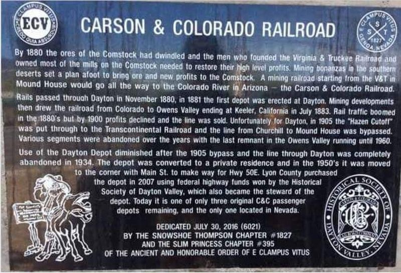 Carson & Colorado Railroad Marker. Click for full size. Carson & Colorado Railroad Marker image. Click for full size.