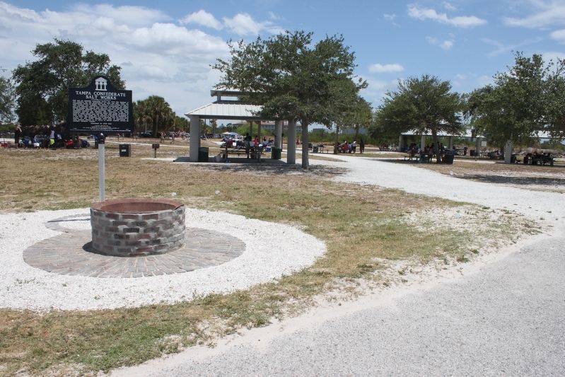 Tampa Confederate Salt Works Marker looking east from beach. image. Click for full size.