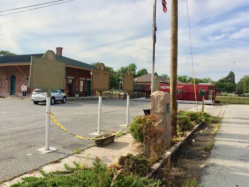 Gordon Train Depot behind markers (now a museum).. Click for full size. Gordon Train Depot behind markers (now a museum). image. Click for full size.