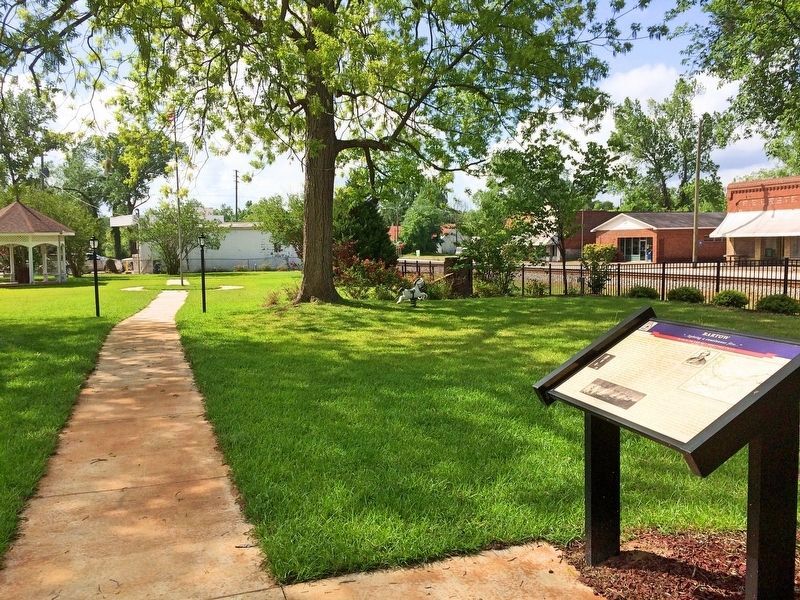 Heritage Square park with marker and artesian well gazebo in background. image. Click for full size.