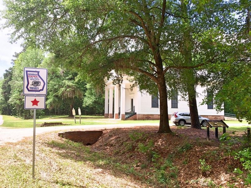 Battle of Buck Head Creek Marker and Big Buckhead Baptist Church. Click for full size. Battle of Buck Head Creek Marker and Big Buckhead Baptist Church image. Click for full size.