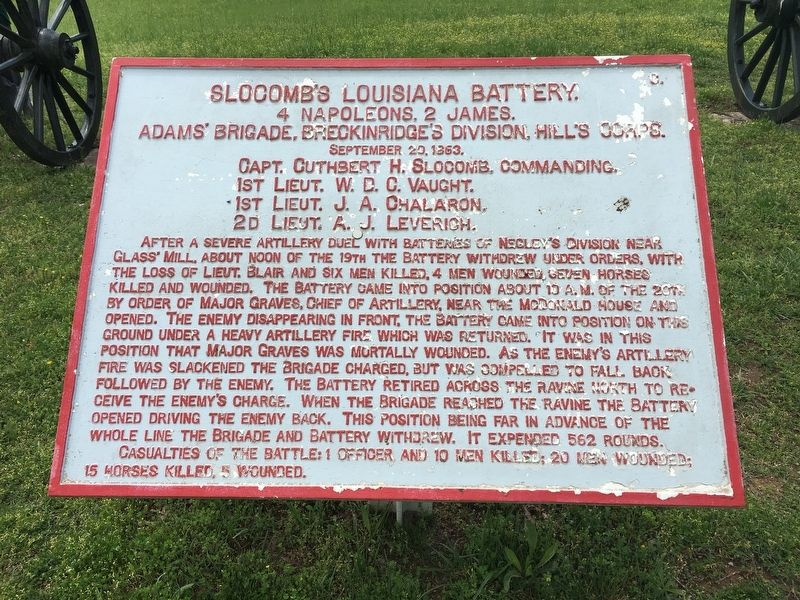 Slocomb's Louisiana Battery Marker. Click for full size. Slocomb's Louisiana Battery Marker image. Click for full size.