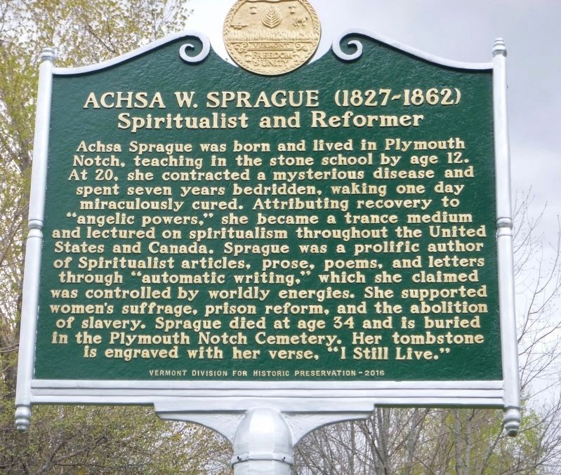 Achsa W. Sprague (1827-1862) Spiritualist and Reformer image. Click for full size.