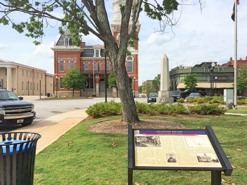 View from marker looking towards Newton County Courthouse. image. Click for full size.