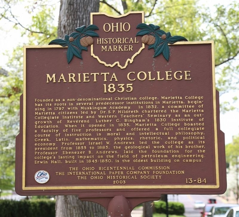 Marietta College 1835 Marker Side image. Click for full size.