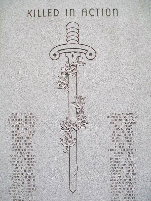 World War II Veterans Memorial<br>Killed in Action Sword Engraving image. Click for full size.