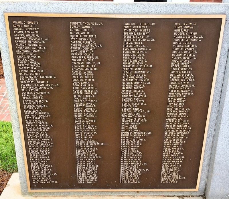 Left panel of memorial listing those who served. image. Click for full size.