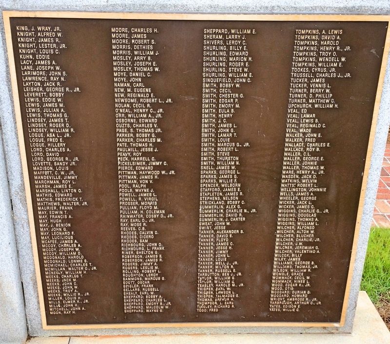 Right side panel of memorial listing those who served.. Click for full size. Right side panel of memorial listing those who served. image. Click for full size.