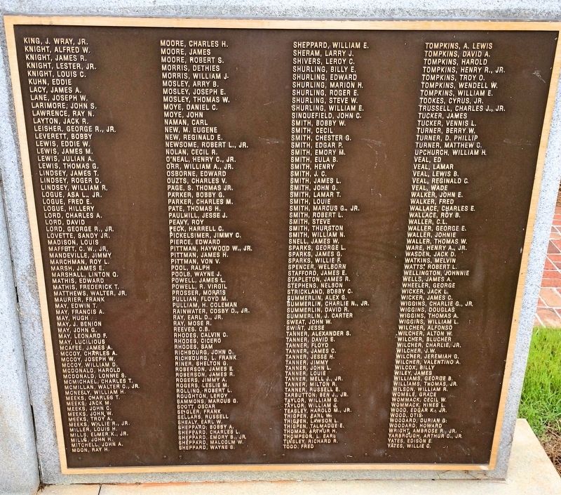 Right side panel of memorial listing those who served. image. Click for full size.