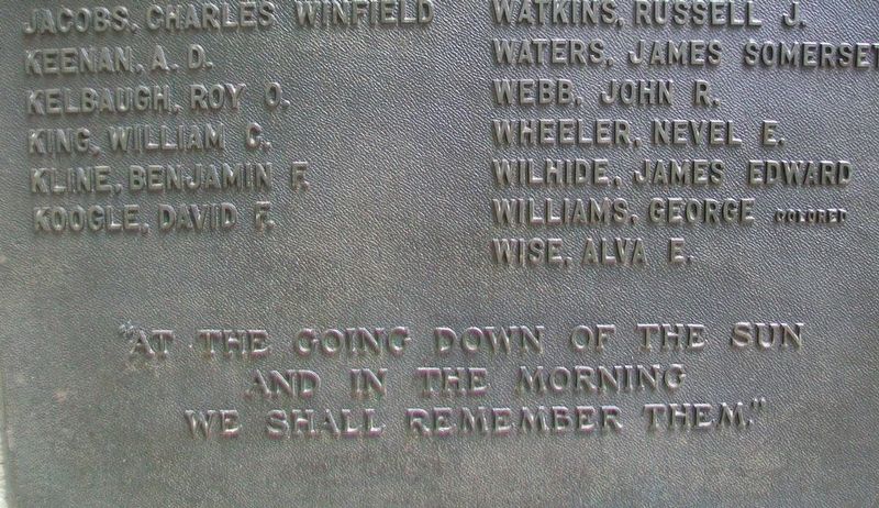 Frederick County World War I Memorial Epitaph. Click for full size. Frederick County World War I Memorial Epitaph image. Click for full size.