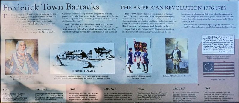 Frederick Town Barracks Marker. Click for full size. Frederick Town Barracks Marker image. Click for full size.