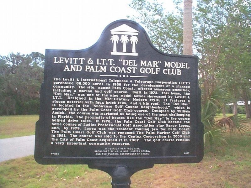 Levitt & I.T.T. "Del Mar" Model and Palm Coast Golf Club Marker image. Click for full size.