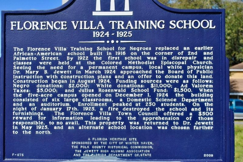 Updated Florence Villa Training School Marker image. Click for full size.