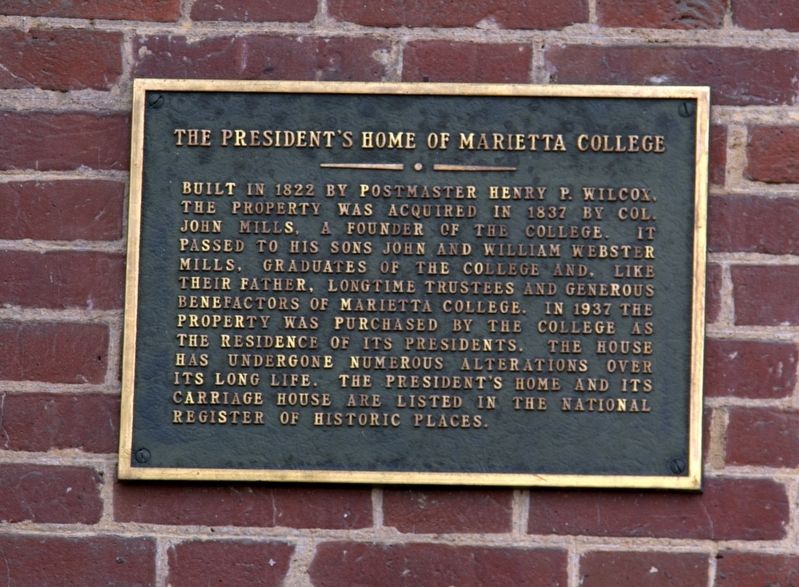 The President�s Home of Marietta College Marker image. Click for full size.