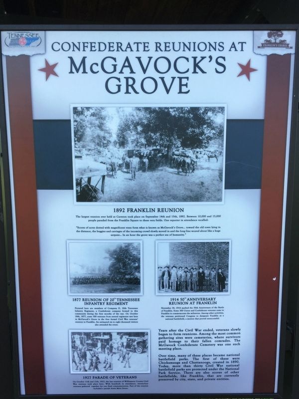 Confederate Reunions at McGavock's Grove Marker image. Click for full size.