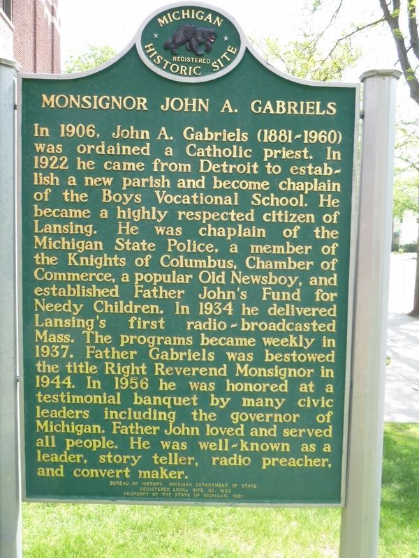 Monsignor John A. Gabriels Marker. Click for full size. Monsignor John A. Gabriels Marker image. Click for full size.