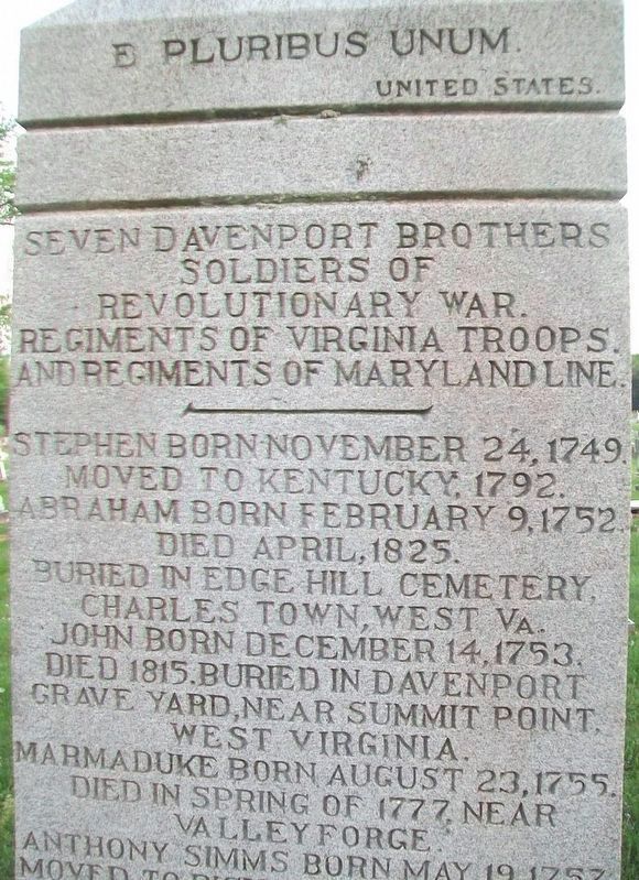Davenport Brothers Revolutionary War Memorial Marker (North Side) image. Click for full size.