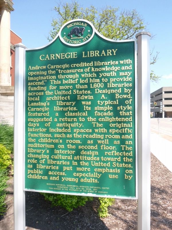 Carnegie Library Marker Side A image. Click for full size.
